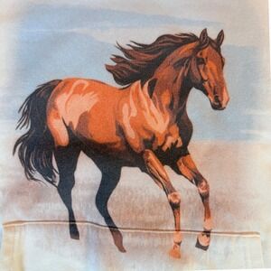 Western Horse Graphic Hoodie Cream Fleece Lined Pullover Size M